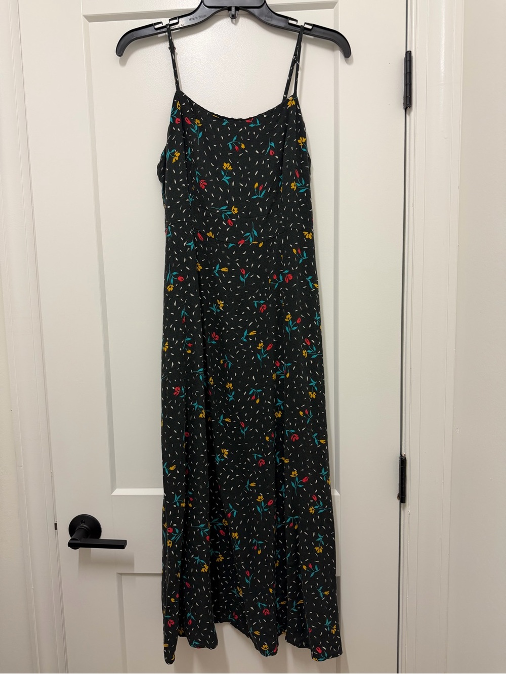 Cathy Jean Black Floral Maxi Slip Dress with Red, Yellow & Teal Accents